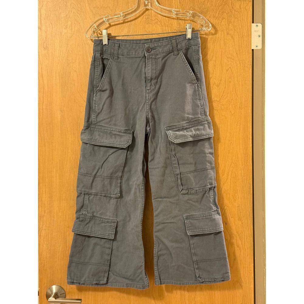 H&M Divided Gray Wide Leg‎ Cargo Pants Cropped Ankle Women's Size 2